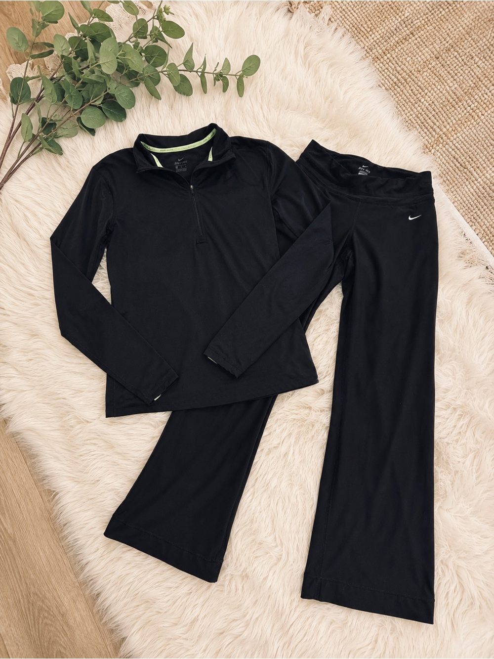 Nike Black Long-Sleeve Zip Pullover & Wide-Leg  Pants Set